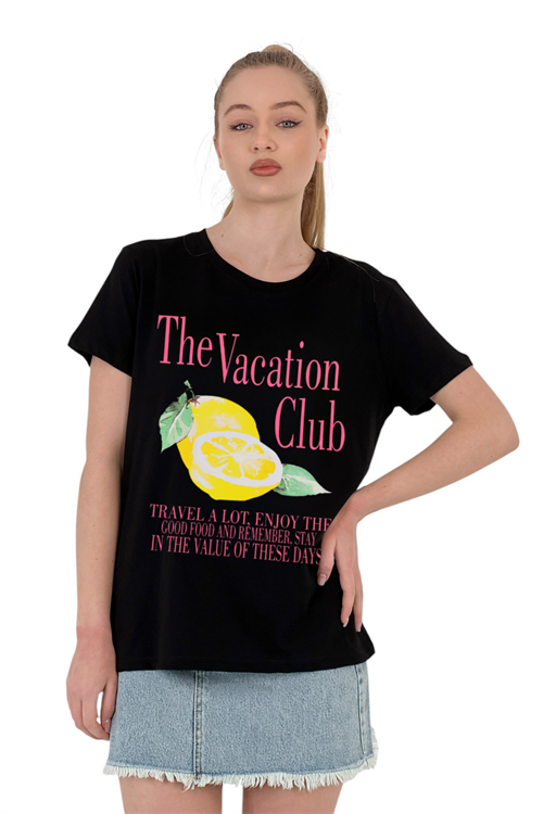 The Vacation Club Printed Black T-Shirt