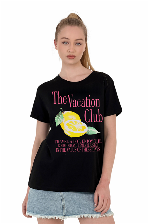 The Vacation Club Printed Black T-Shirt
