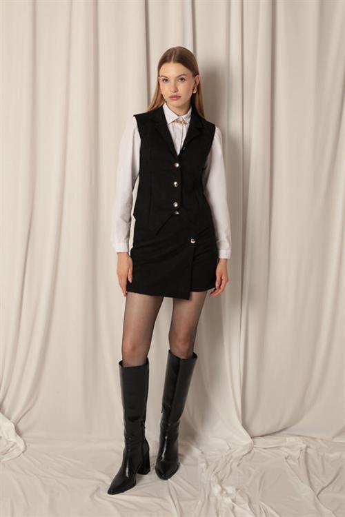 Wholesale Suede Fabric Womens Black Short Skirt