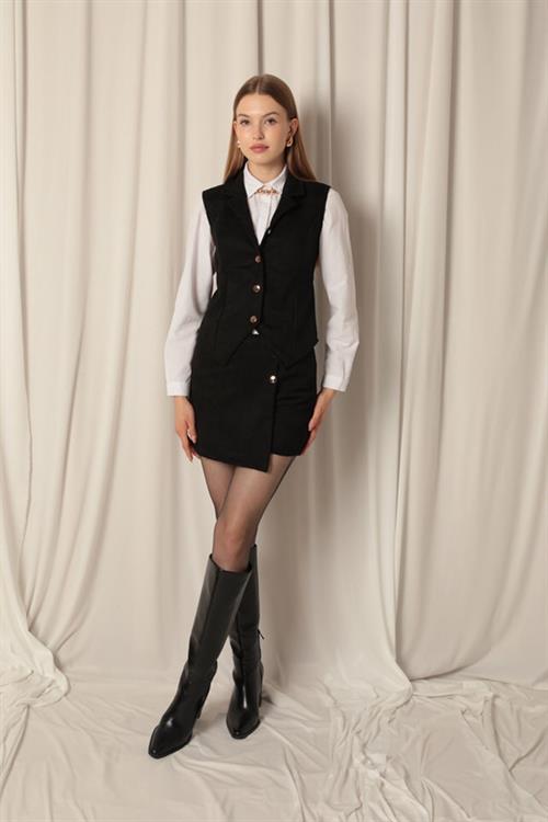 Wholesale Suede Fabric Womens Black Short Skirt