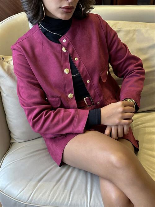 Suede Wholesale Jacket with Pockets - Burgundy