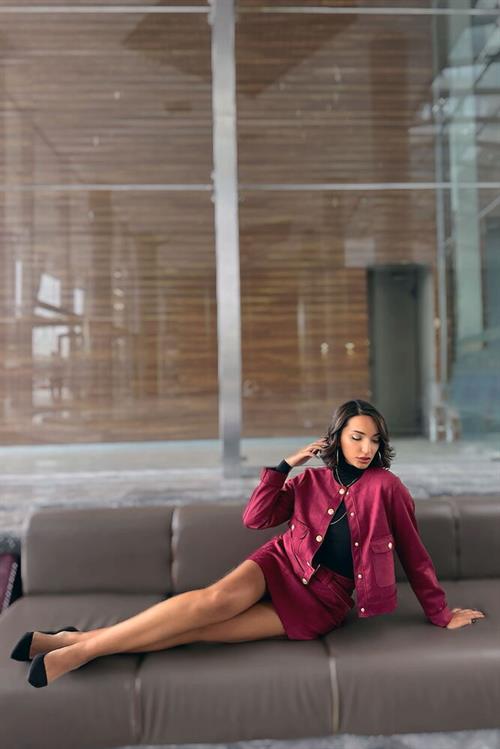 Suede Wholesale Jacket with Pockets - Burgundy