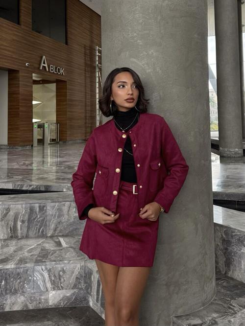 Suede Wholesale Jacket with Pockets - Burgundy