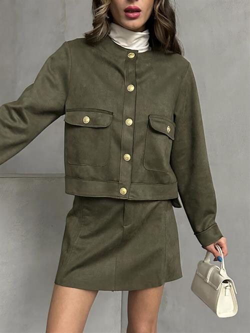 Suede Pocket Wholesale Jacket - Khaki