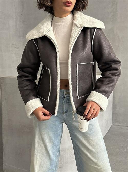 Suede Plush Wholesale Coat - Khaki Cream