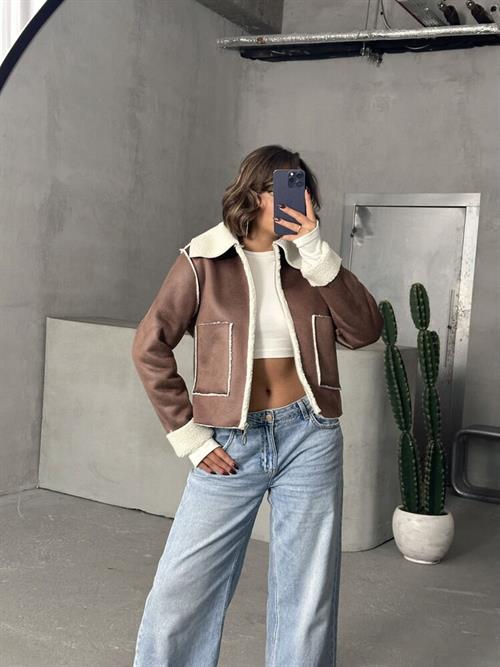 Suede Plush Wholesale Coat - Taba Cream