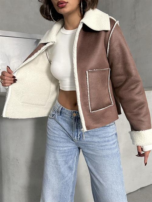 Suede Plush Wholesale Coat - Taba Cream