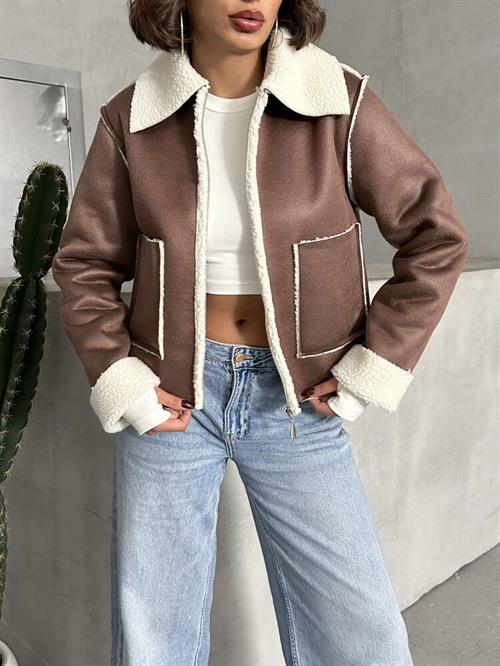 Suede Plush Wholesale Coat - Taba Cream