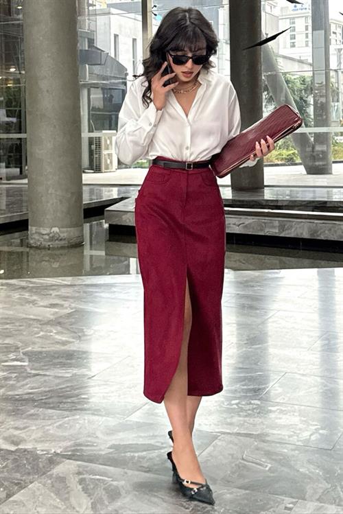 Suede Wholesale Skirt - Burgundy