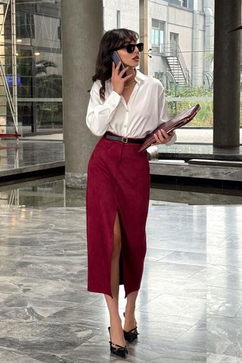 Suede Wholesale Skirt - Burgundy