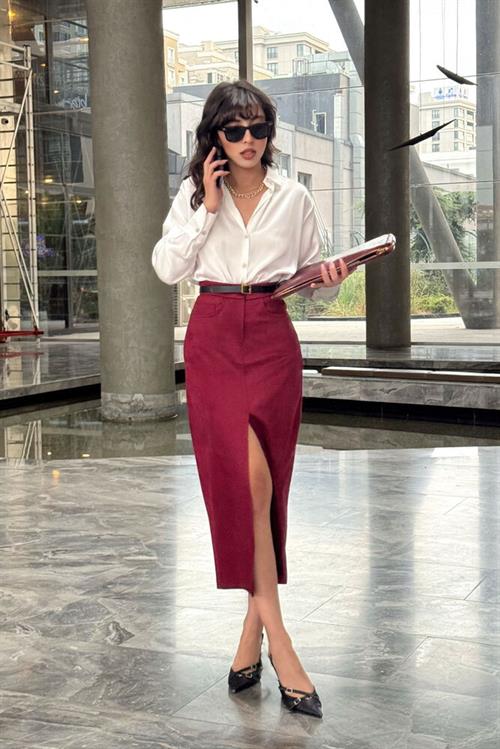 Suede Wholesale Skirt - Burgundy