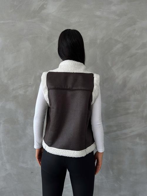 Wholesale Vest with Suede Collar Fur - Anthracite Cream