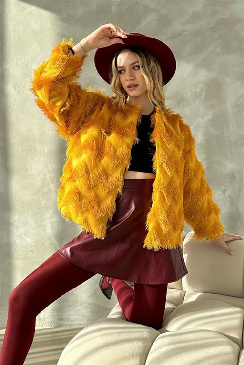 Faux Fur Wholesale Jacket - Mustard