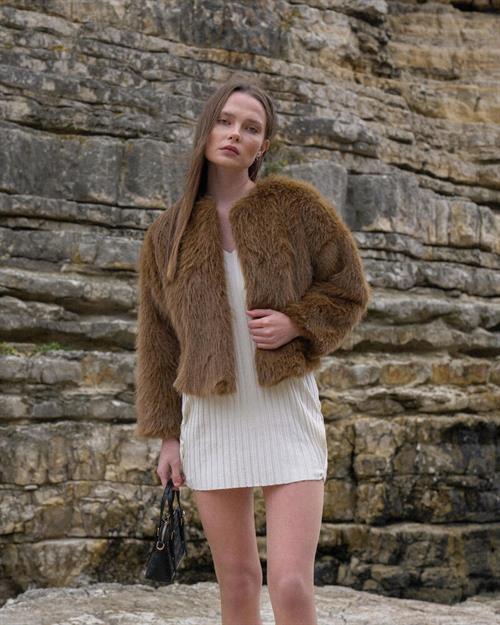 Faux Fur Wholesale Jacket - Coffee