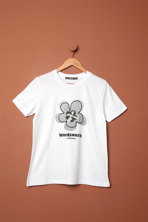 Single Jersey Fabric Bow Printed T-Shirt-White