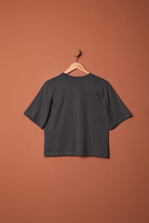 Süprem Kumaş Taş Detaylı Kadın Tişört-Antrasit