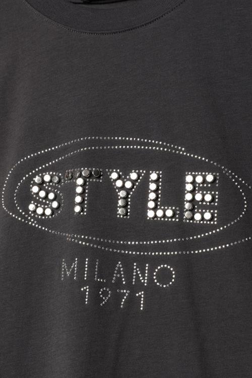 Süprem Kumaş Taş Detaylı Kadın Tişört-Antrasit