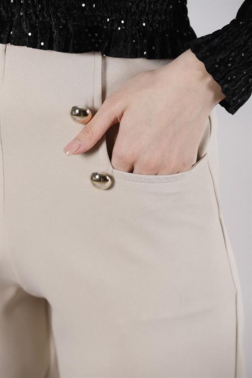 L Pocket Shabby Wholesale Pants with Ornamental Buttons - Open Stone