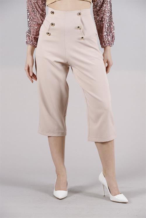 L Pocket Shabby Wholesale Pants with Ornamental Buttons - Powder