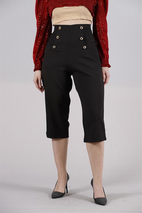 L Pocket Shabby Wholesale Pants with Ornamental Buttons - Black