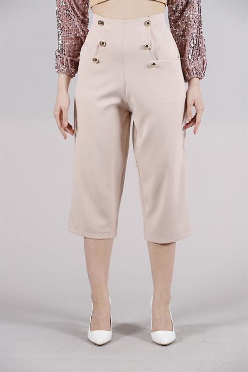 L Pocket Shabby Wholesale Pants with Ornamental Buttons - Powder