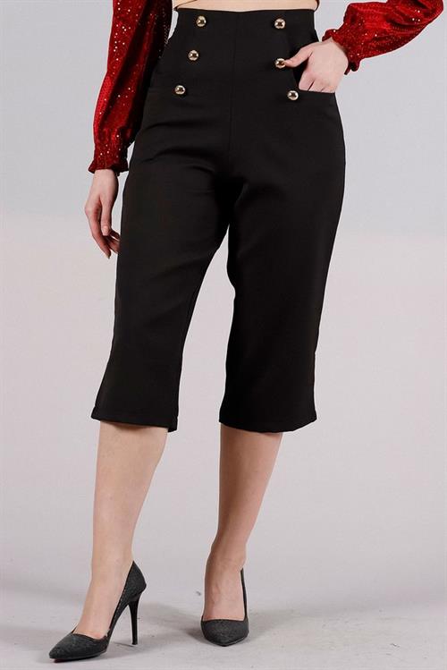 L Pocket Shabby Wholesale Pants with Ornamental Buttons - Black