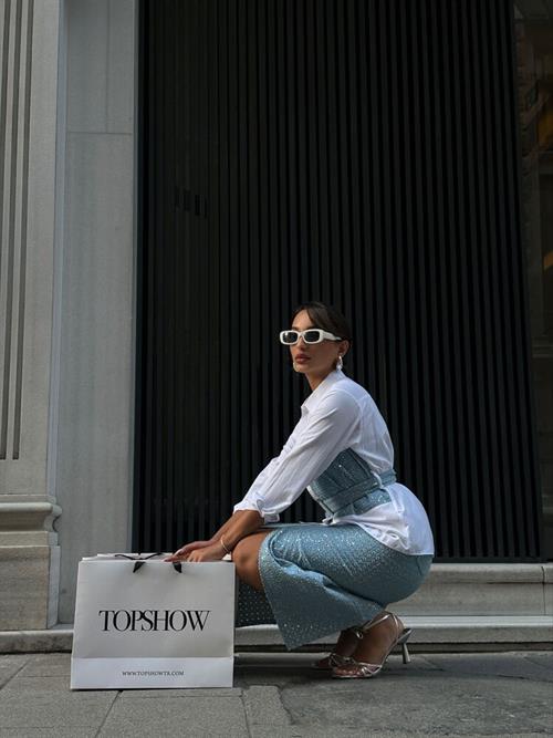 TOPSHOW Pattern 1 Blue Sequin Denim Wholesale Skirt