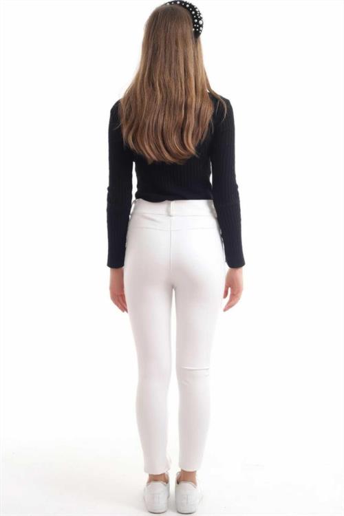 Wholesale Stone Embroidered Leather Leggings - White