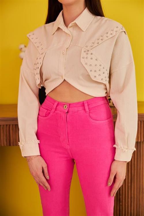 Wholesale Beige Rhinestone-Embellished Shirt