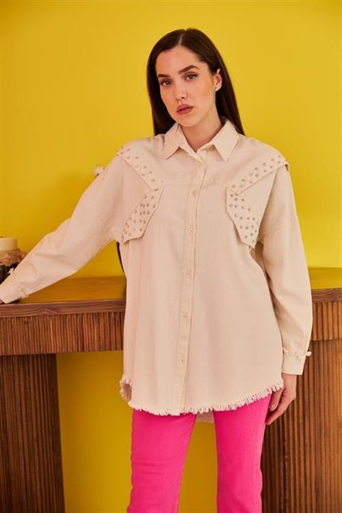 Wholesale Beige Rhinestone-Embellished Shirt