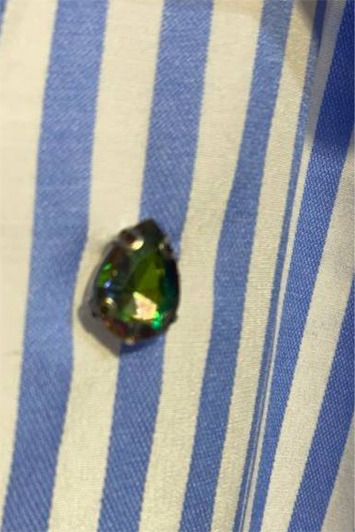 Stone Embellished Blue-White Striped Shirt