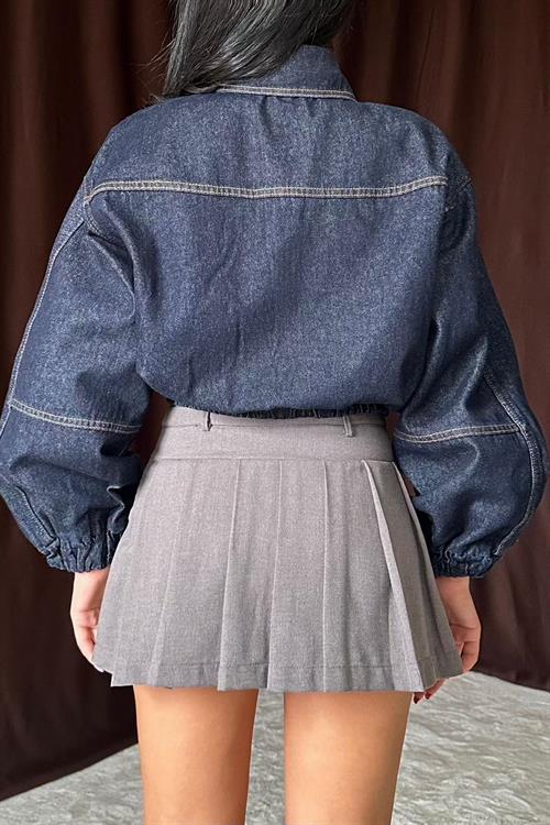 Wholesale Stoned Short Denim Jacket - Blue