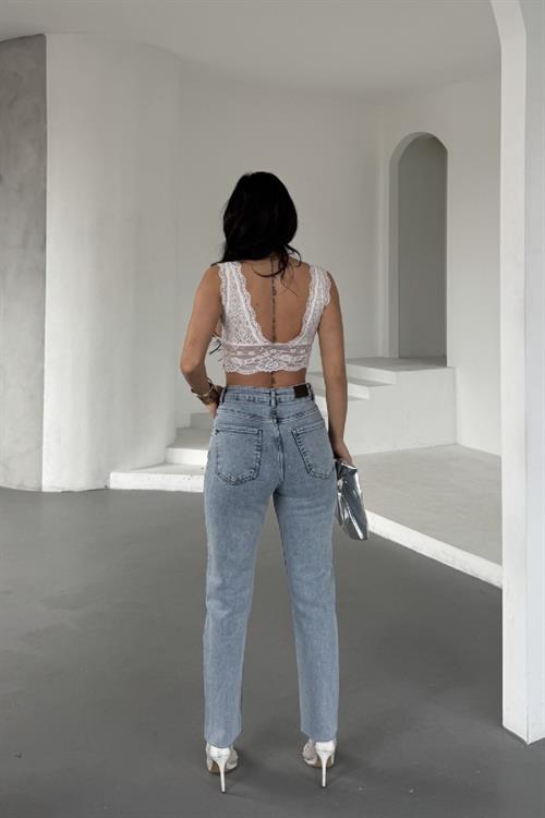 Taşlı Mom Fit Kot Pantolon 7092-23-(26-31)