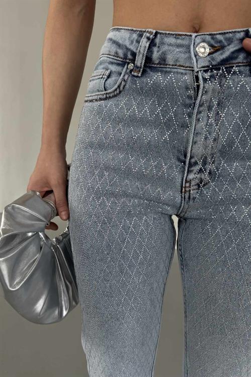 Taşlı Mom Fit Kot Pantolon 7092-23-(26-31)