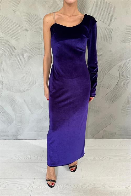Wholesale One-Shoulder Stone Strap Dress - Purple