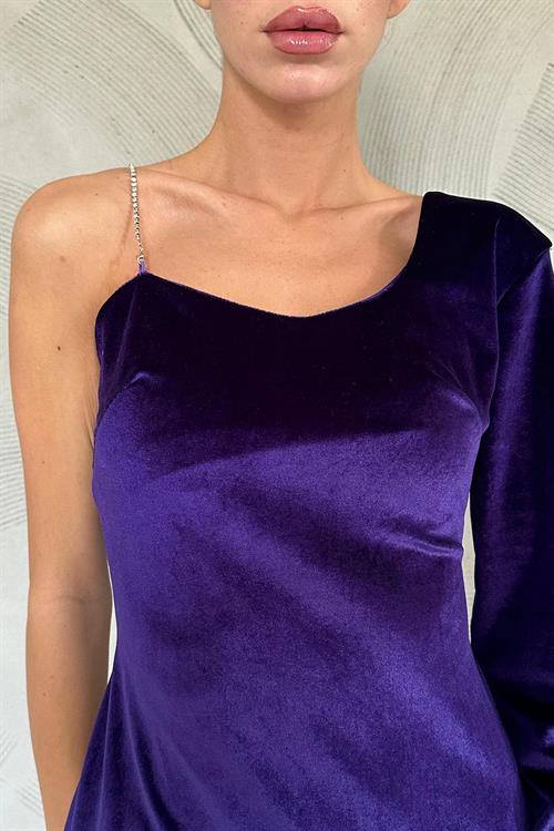 Wholesale One-Shoulder Stone Strap Dress - Purple