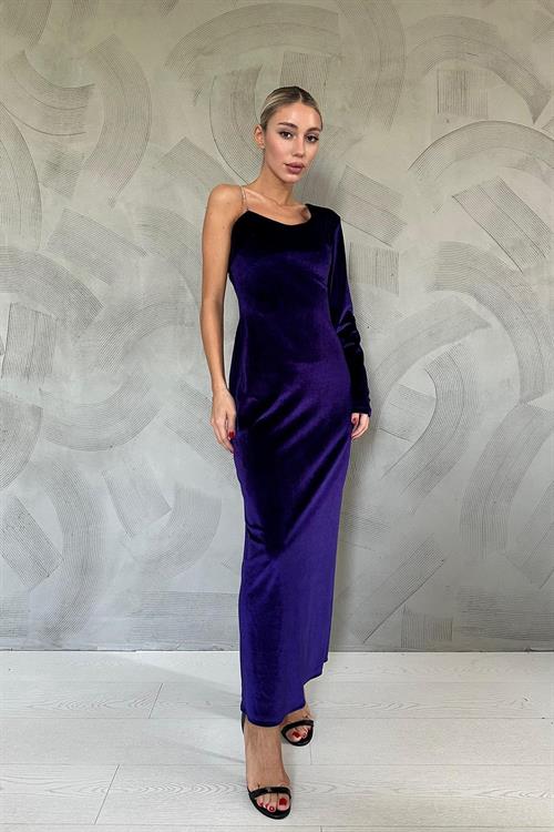 Wholesale One-Shoulder Stone Strap Dress - Purple
