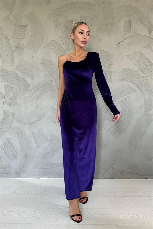 Wholesale One-Shoulder Stone Strap Dress - Purple