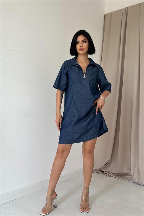 Toptan Mavi Lyocell Kuplu Elbise