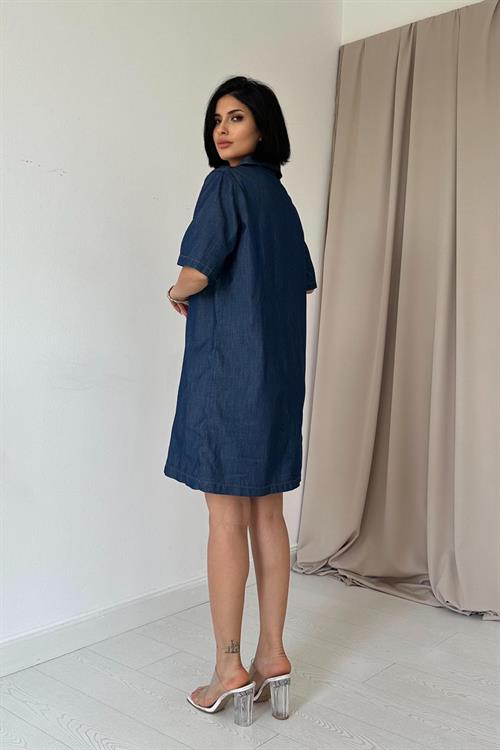 Toptan Mavi Lyocell Kuplu Elbise