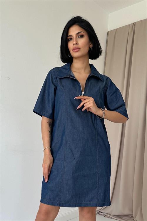 Toptan Mavi Lyocell Kuplu Elbise