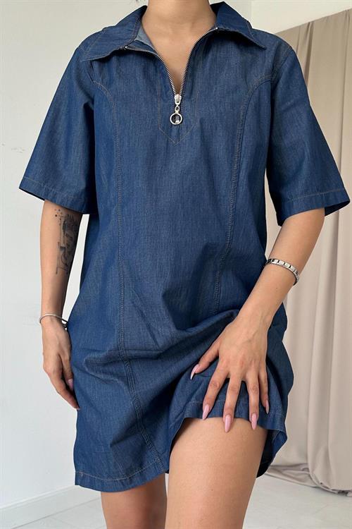 Toptan Mavi Lyocell Kuplu Elbise