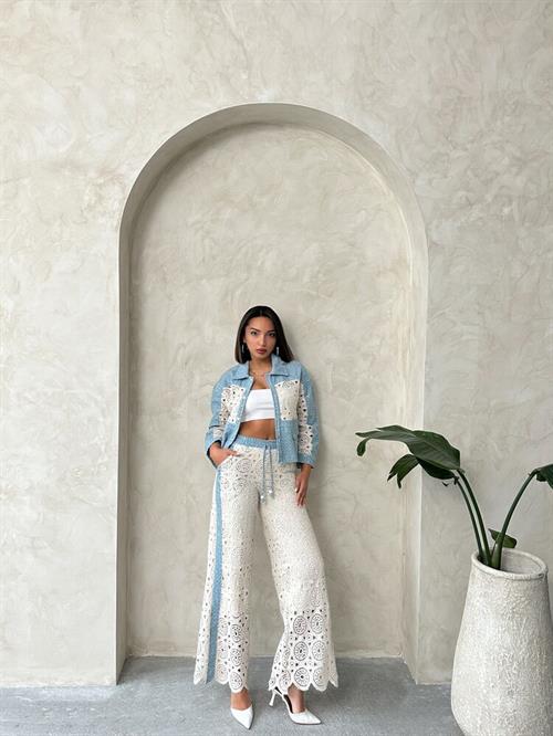 Blue Dsn1 Wholesale Denim Jacket with Lace Detail