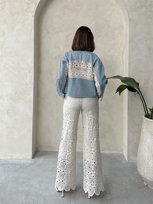 Blue Dsn1 Wholesale Denim Jacket with Lace Detail