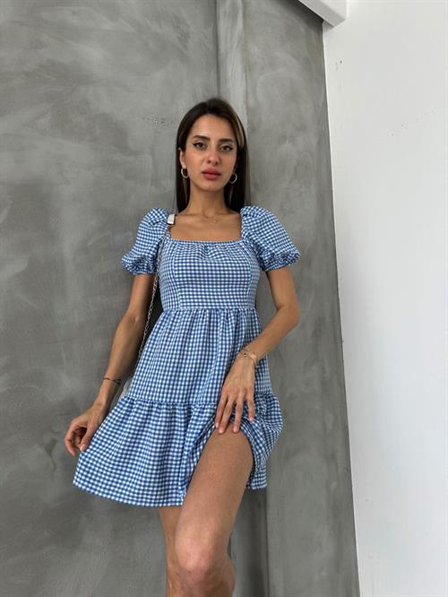 Mavi Pitikare Toptan Elbise