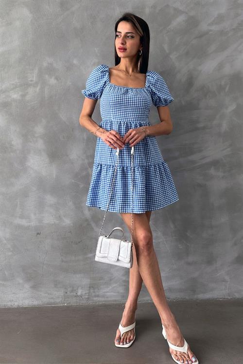 Mavi Pitikare Toptan Elbise