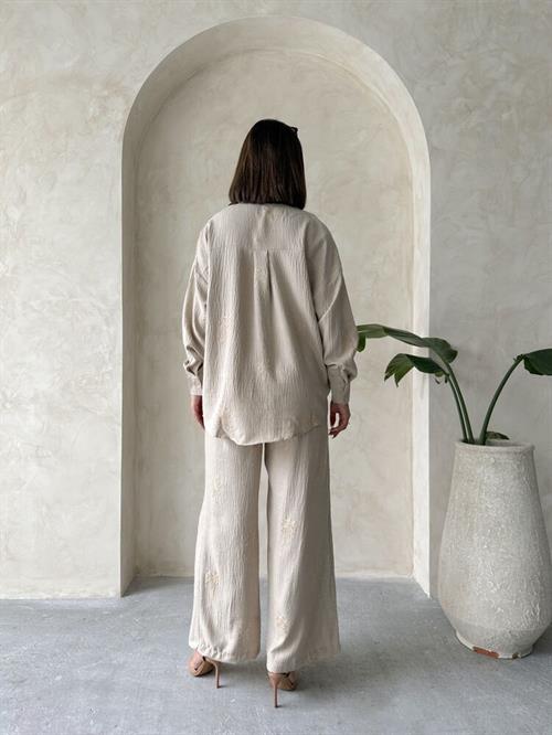 Topshow Embroidery Detailed Wholesale Linen Shirt - Stone