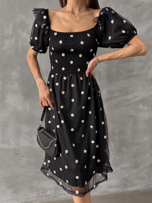 Siyah Kayık Yaka Göğüs Gipeli Toptan Elbise