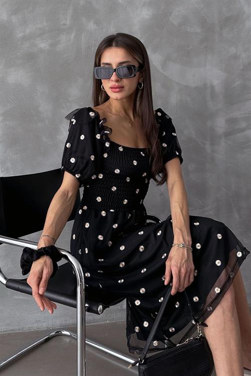 Siyah Kayık Yaka Göğüs Gipeli Toptan Elbise