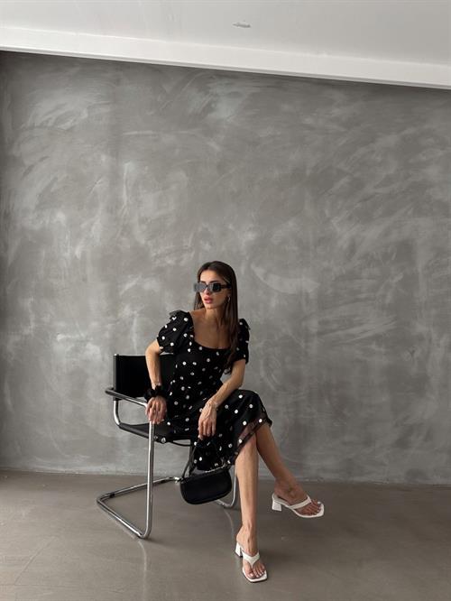 Siyah Kayık Yaka Göğüs Gipeli Toptan Elbise